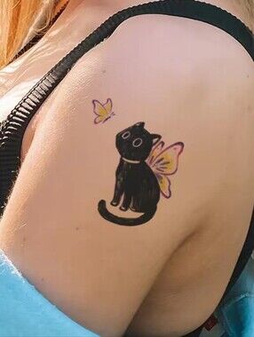 Black Cat with Butterfly Wings Pet Temporary Tattoo 5x6.5cm